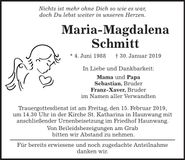 Traueranzeige Maria-Magdalena Schmitt