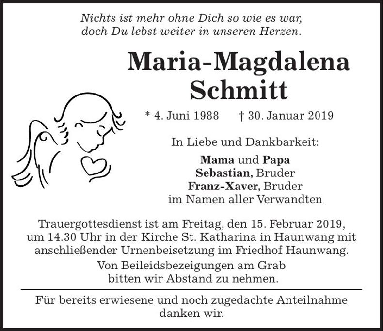 Traueranzeige Maria-Magdalena Schmitt