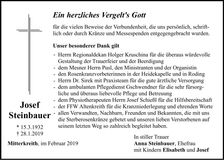 Traueranzeige Josef Steinbauer