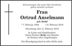 Traueranzeige Ortrud Anslmann