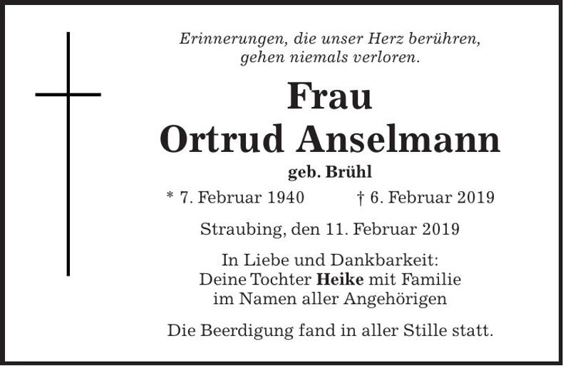 Traueranzeige Ortrud Anslmann