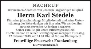 Traueranzeige Karl Stedele