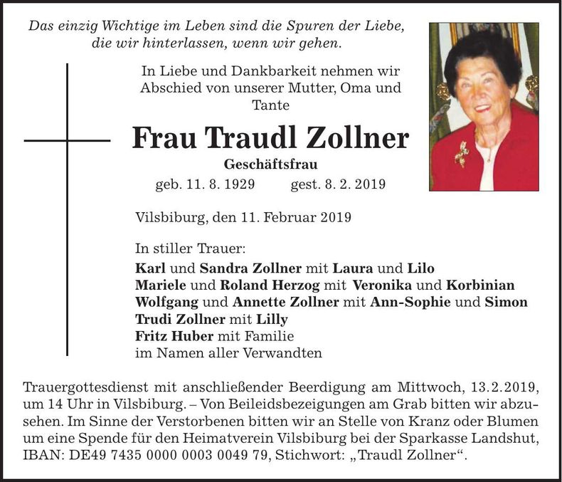 Traueranzeige Traudl Zollner