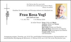 Traueranzeige Rosa Vogl