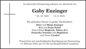 Traueranzeige Gaby Enzinger