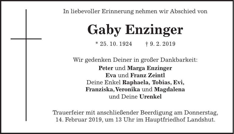 Traueranzeige Gaby Enzinger