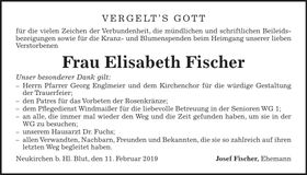 Traueranzeige Elisabeht Fischer
