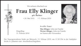 Traueranzeige Elly Klinger