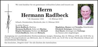 Traueranzeige Radlbeck Hermann