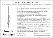 Traueranzeige Joseph Anzinger