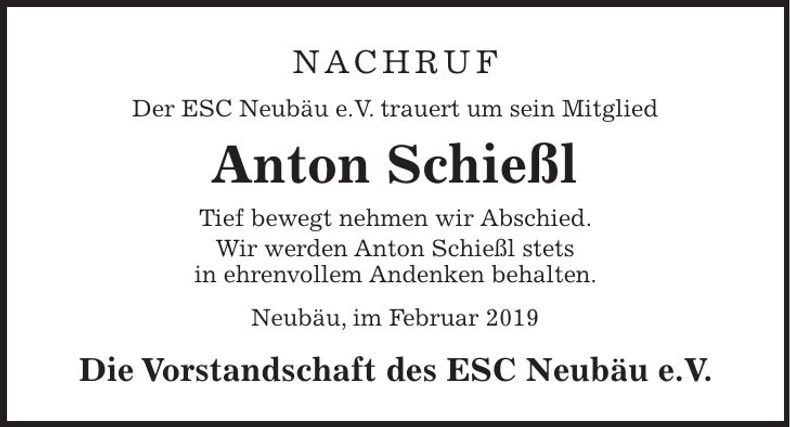 Traueranzeige Anton Schießl