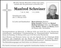 Traueranzeige Manfred Schreiner