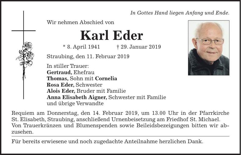 Traueranzeige Karl Eder