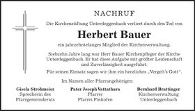 Traueranzeige Herbert Bauer