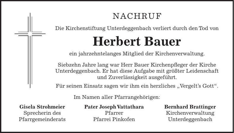 Traueranzeige Herbert Bauer