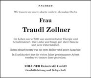 Traueranzeige Traudl Zollner