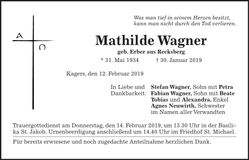Traueranzeige Mathilde Wagner