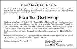 Traueranzeige Ilse Gschweng