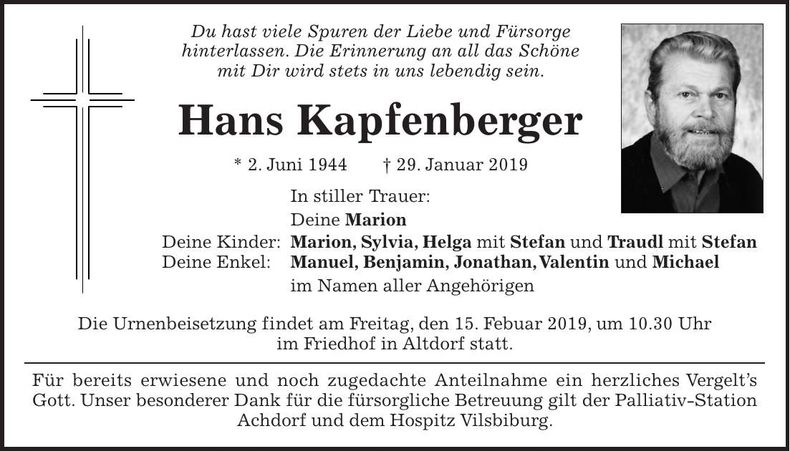 Traueranzeige Hans Kapfenberger