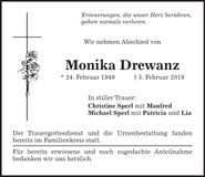 Traueranzeige Monika Drewanz