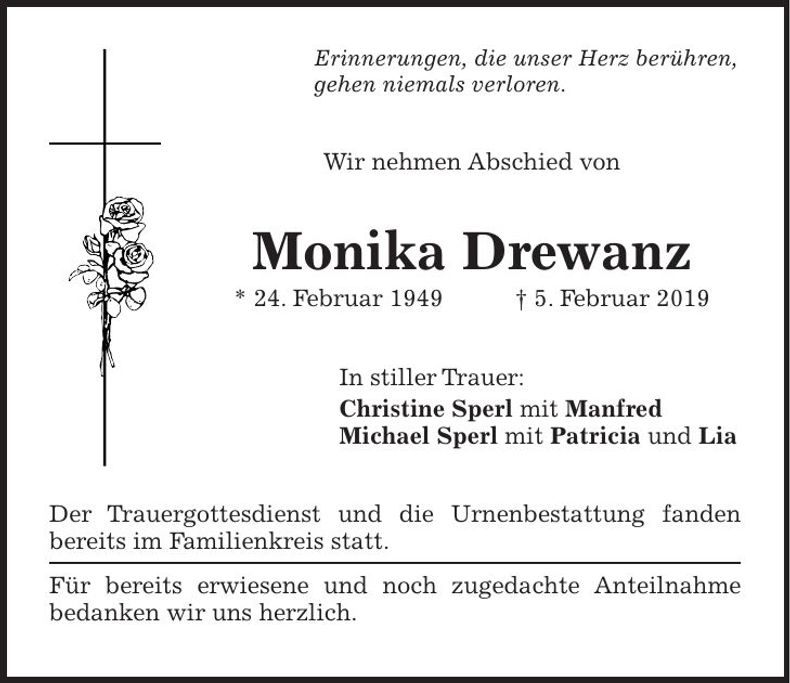 Traueranzeige Monika Drewanz