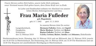 Traueranzeige Maria Fußeder