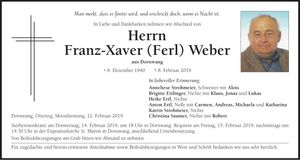 Traueranzeige Franz-Xaver Weber