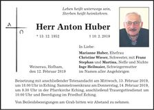 Traueranzeige Anton Huber