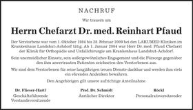 Traueranzeige Reinhart Dr. med. Pfaud