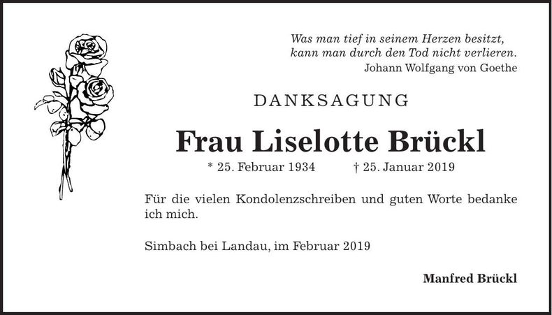 Traueranzeige Liselotte Brückl