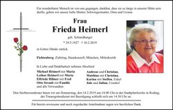 Traueranzeige Frieda Heimerl