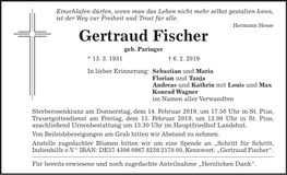 Traueranzeige Gertraud Fischer