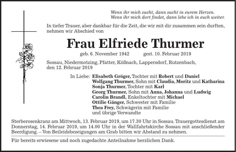 Traueranzeige Elfriede Thurmer