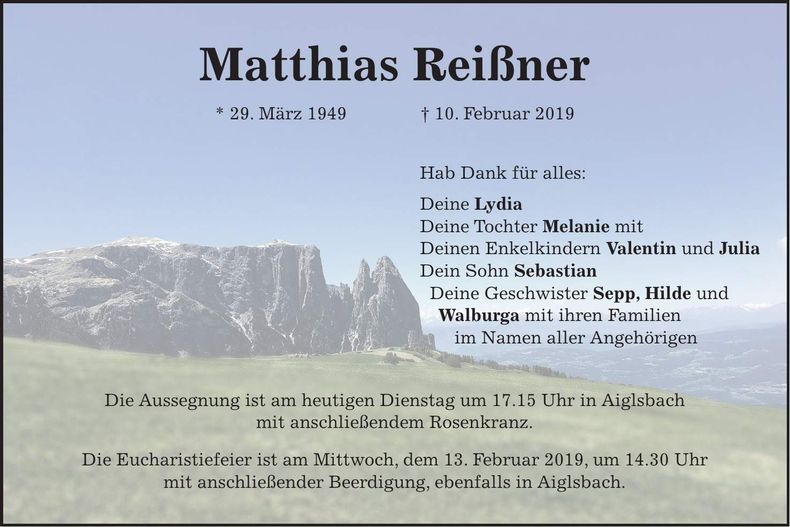Traueranzeige Matthias Reißner