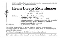 Traueranzeige Lorenz Zehentmaier
