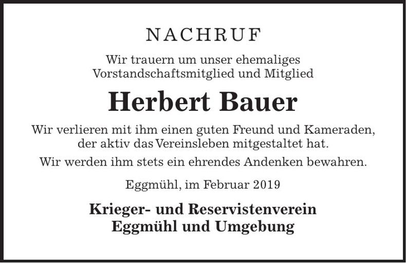 Traueranzeige Herbert Bauer