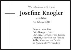 Traueranzeige Josefine Knogler