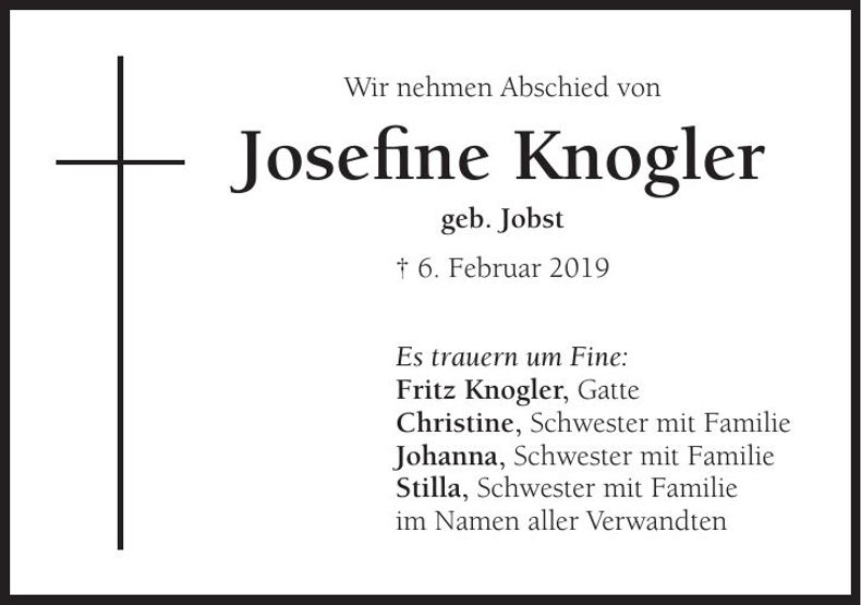 Traueranzeige Josefine Knogler