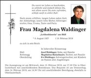 Traueranzeige Magdalena Waldinger