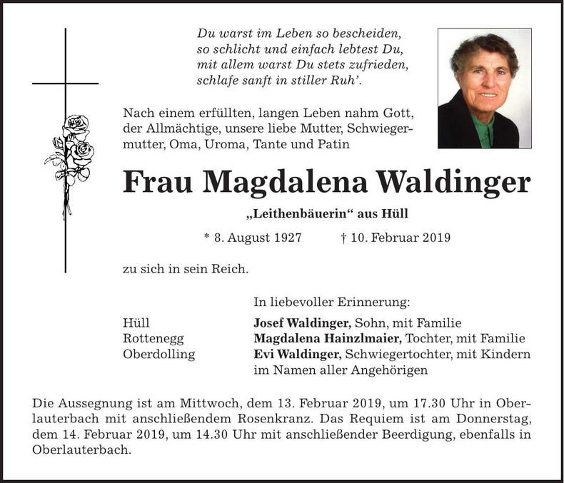 Traueranzeige Magdalena Waldinger