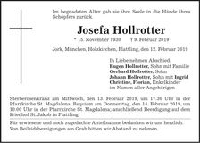 Traueranzeige Josefa Hollrotter