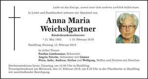 Traueranzeige Anna Maria Weichselgartner
