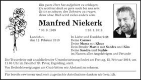 Traueranzeige Manfred Niekerk