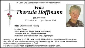 Traueranzeige Theresia Hoffmann