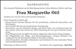 Traueranzeige Margarethe Ottl