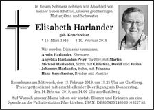 Traueranzeige Elisabeth Harlander