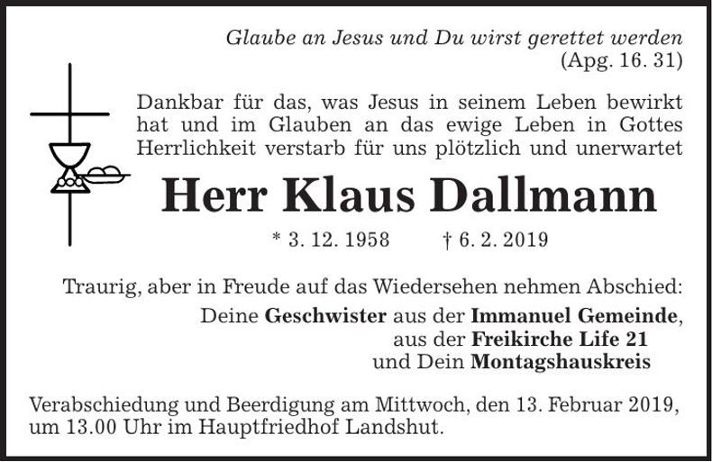 Traueranzeige Klaus Dallmann