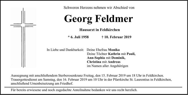 Traueranzeige Georg Feldmer
