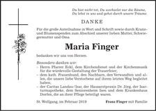 Traueranzeige Maria Finger