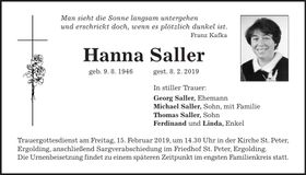 Traueranzeige Hanna Saller